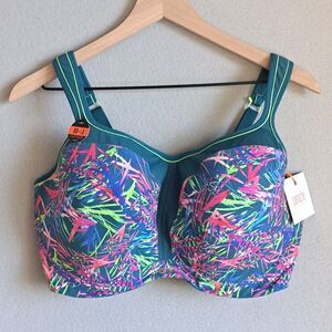 Panache Sport Women 38GG Bue Underwire High Impact Sports Bra  Fiesta Print